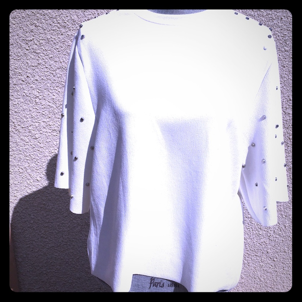 Zara white top with silver stud sleeves